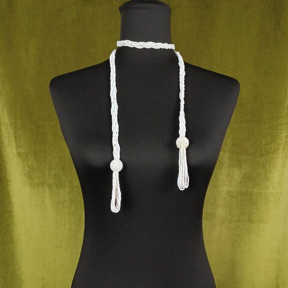 S O L D * Vintage Boho Braided Seed Bead Lariat Necklace, 46” - Picture 4 of 8